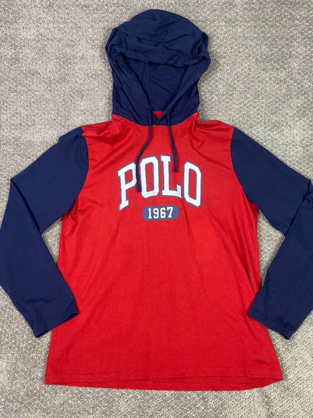 Polo Ralph Lauren Hooded Shirt Hoodie Mens Large Red Blue RL67 67 1967